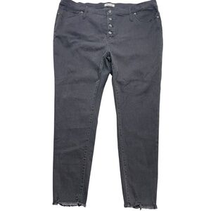 Madewell Jeans Womens 37 Black 9in Mid-Rise Skinny Button Fly Raw Hem Stretch‎